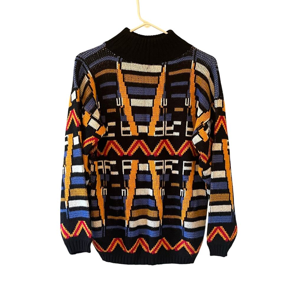 Women's Croquet Club Vintage Funky Winter Long Geometric Knit Sweater Sz Small